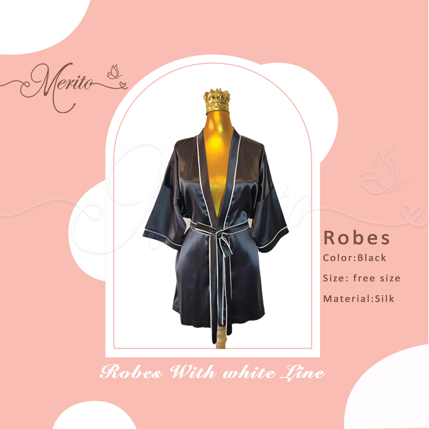Silk Robe white linear